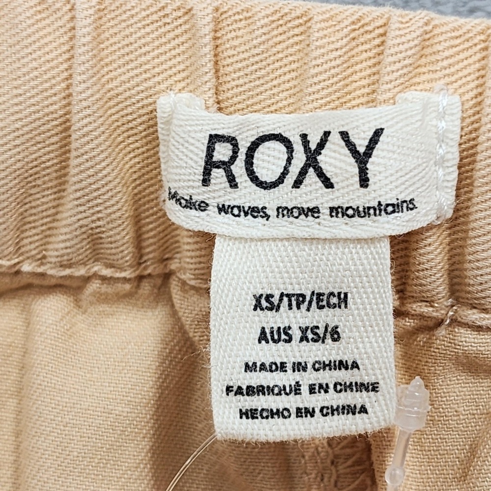 NEW Roxy Pants Womens XS Beige Twill Cargo Wide Leg Cotton Khaki Drawstring - Picture 6 of 14